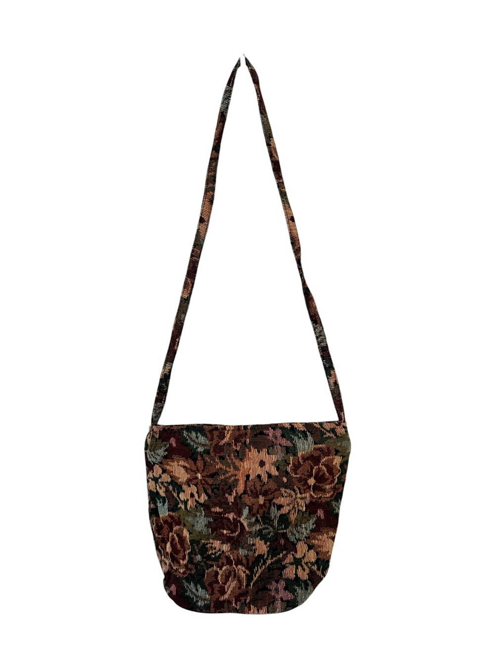 Vintage Tapestry Floral Fabric Crossbody Bag Brown Earth Tones Boho Hippie